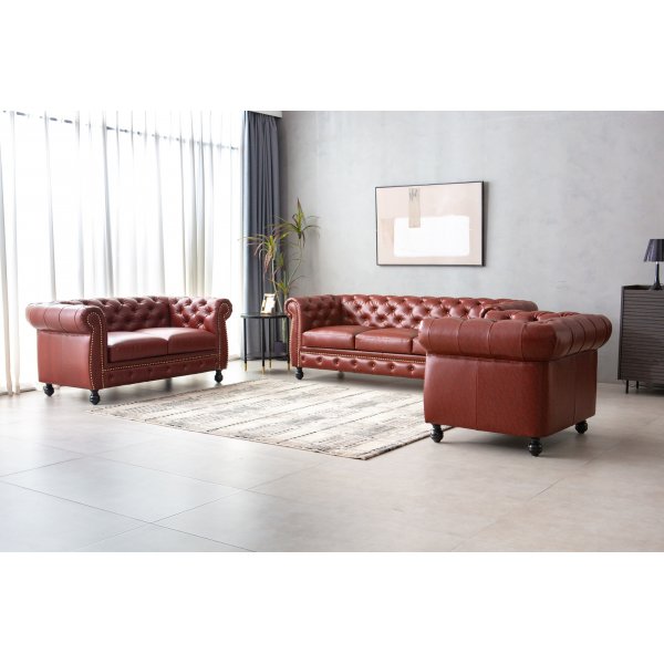 Chesterfield-Sofa, 3-Sitzer, braunes PU - Charles