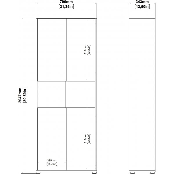 Sign hohes B�cherregal mit 4 T�ren - Wei�/Hickory