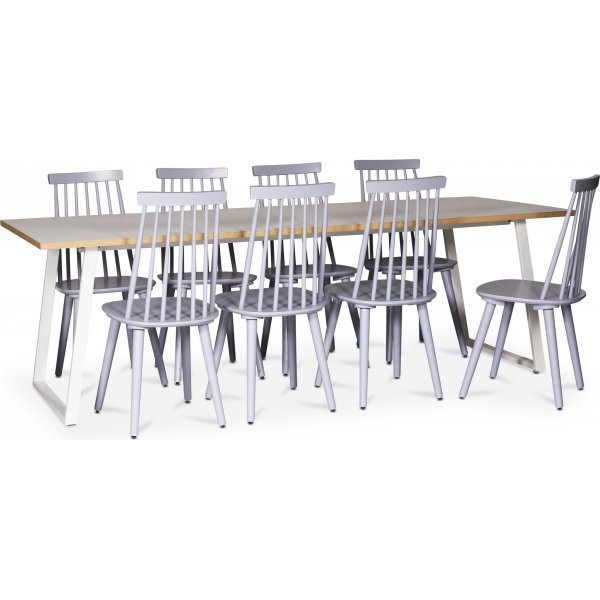 Edge-Essgruppe fr 8 Personen; Esstisch aus weiem HPL 240x90 cm mit 8 grauen Dalsland-Korbsthlen + 5.00 x Mbelfe
