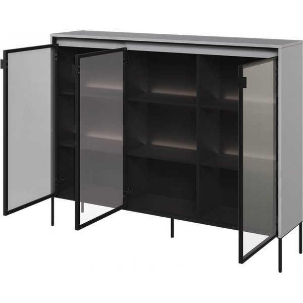 Trendvitrine H118 cm - Grau/Schwarz