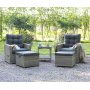 Orlando-Lounge-Set, verstellbare Sessel mit Fuhockern und Beistelltischen aus Rattan