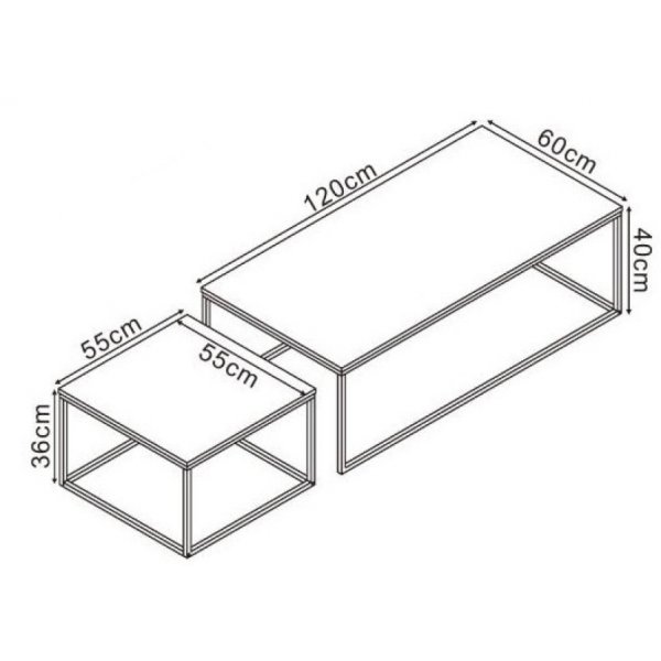 Couchtisch Palin 55x60 | 120x55 cm - Eiche/schwarz Couchtisch Palin 55x60 | 120x55 cm - Eiche/schwarz