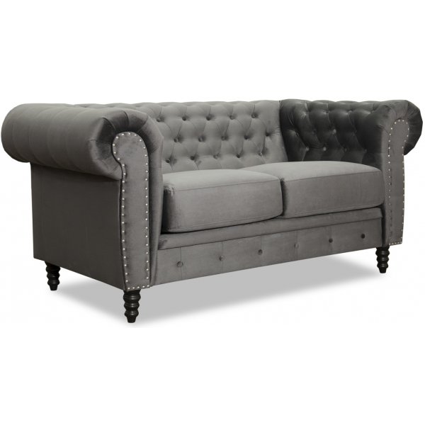 Ashford 2-Sitzer Chesterfield - Dunkelgrauer Samt + Textilreinigung fr Mbel