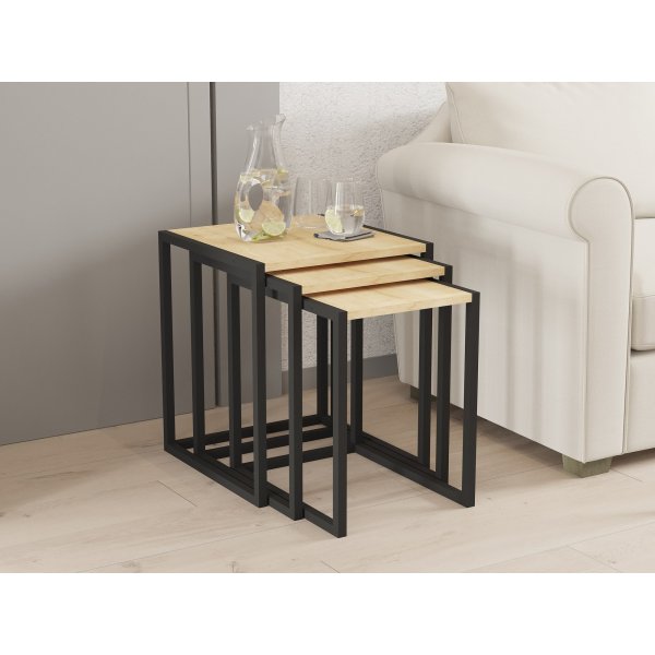 Tali Couchtisch 34/39/44 x 45 cm - Schwarz/Saphireiche