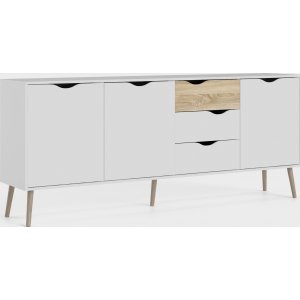 Oslo Sideboard mit 3 Schrnken und 3 Schubladen - Wei/Eiche