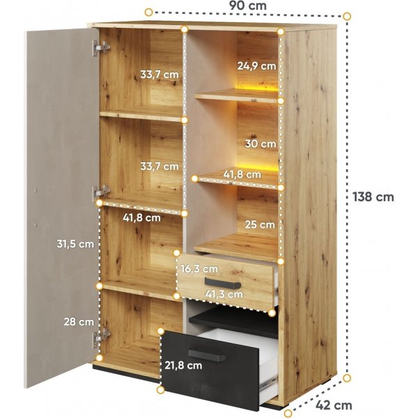 Qubic Schrank 90 cm - Artisan Eiche/Grau/Schwarz
