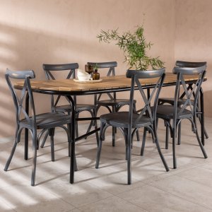 Holmbeck Outdoor-Essgruppe mit 6 Peking-Sthlen - Dunkelgrau/Natur