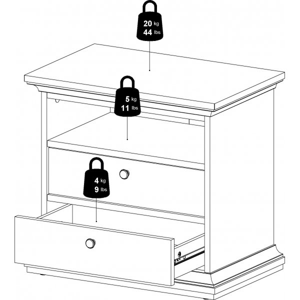 Pariser Nachttisch mit 2 Schubladen und 1 offenem Fach - Grau
