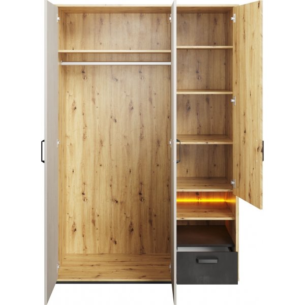 Qubic Kleiderschrank 130 cm - Artisan Eiche/Grau Qubic Kleiderschrank 130 cm - Artisan Eiche/Grau