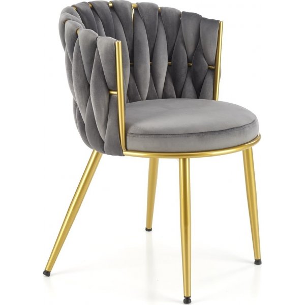 Esszimmerstuhl, grauer Samt, mit goldenen Beinen