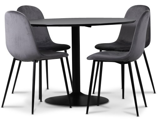 Seat Essgruppe, Esstisch mit 4 Carisma Samtstühlen - Schwarz/Grau + 4.00 x Stuhlkissen Seat Essgruppe, Esstisch mit 4 Carisma Samtstühlen - Schwarz/Grau + 4.00 x Stuhlkissen