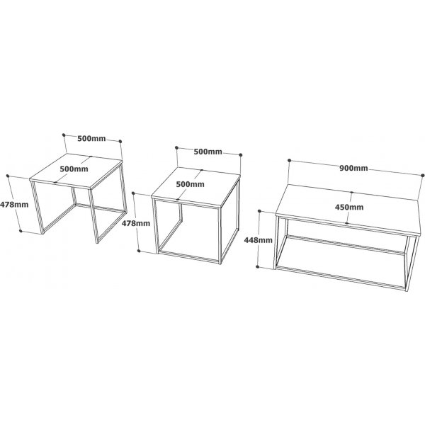 Voyage Couchtisch 9, 50/90 x 50/45 cm - Kiefer