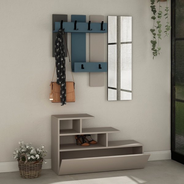 Garderobenmöbel - Helles Wildleder/Türkis Garderobenmöbel - Helles Wildleder/Türkis