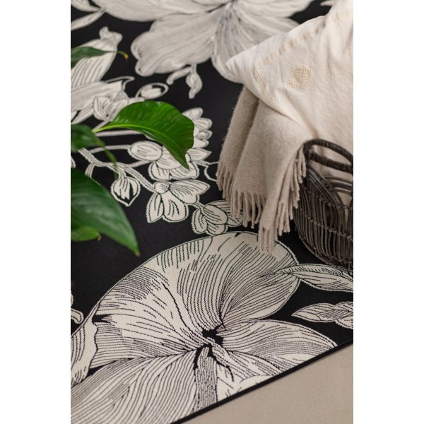 Domani Flower flach gewebter Teppich Schwarz Domani Flower flach gewebter Teppich Schwarz