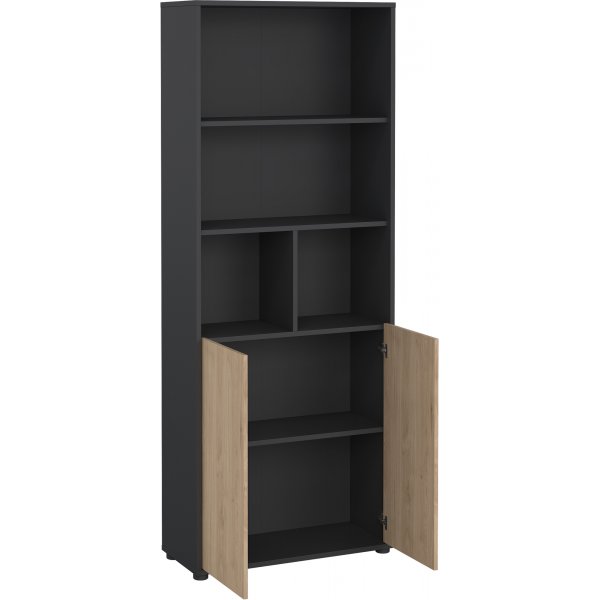 Sign hohes Bücherregal mit 2 Türen - Mattgrau/Hickory Sign hohes Bücherregal mit 2 Türen - Mattgrau/Hickory