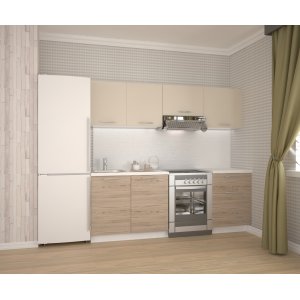 Komplette Kche Katia 220 cm - Hellbeige/San-Marino-Eiche/Wei