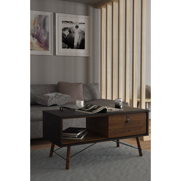 Ry Couchtisch 101,8 x 48,2 cm - Schwarz/Walnuss