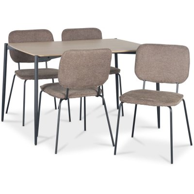 Lokrume Essgruppe 120 cm Tisch aus hellem Holz + 4 Lokrume braune Stühle