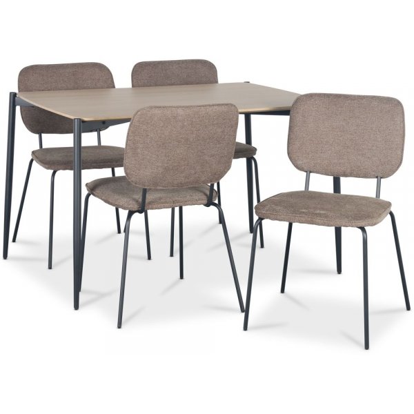 Lokrume Essgruppe 120 cm Tisch aus hellem Holz + 4 Lokrume braune Sthle