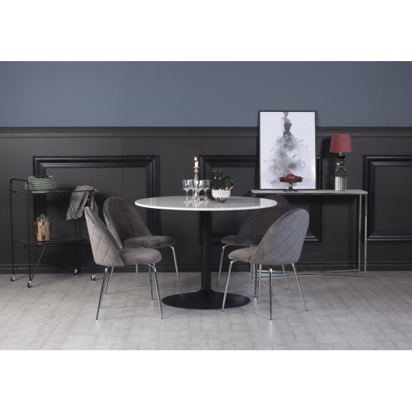 Plaza Essgruppe, Marmortisch mit 4 Plaza Samtsthlen - Grau/Chrom/Schwarz