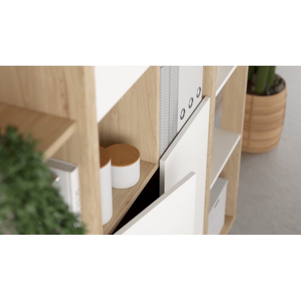 Sign hohes B�cherregal mit 4 T�ren - Wei�/Hickory