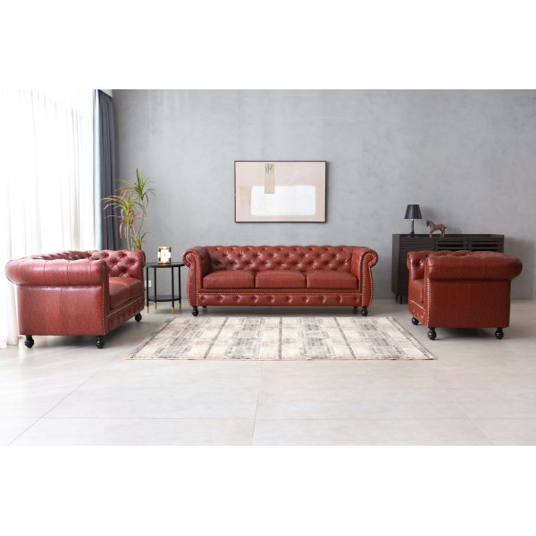 Chesterfield-Sofa, 3-Sitzer, braunes PU - Charles