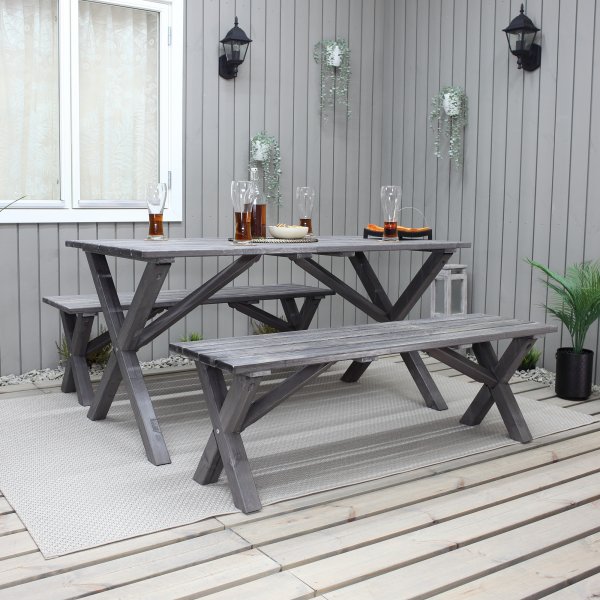Scottsdale Outdoor-Gruppentisch 150 cm inkl. 2 Bnke - Shabby Chic grau