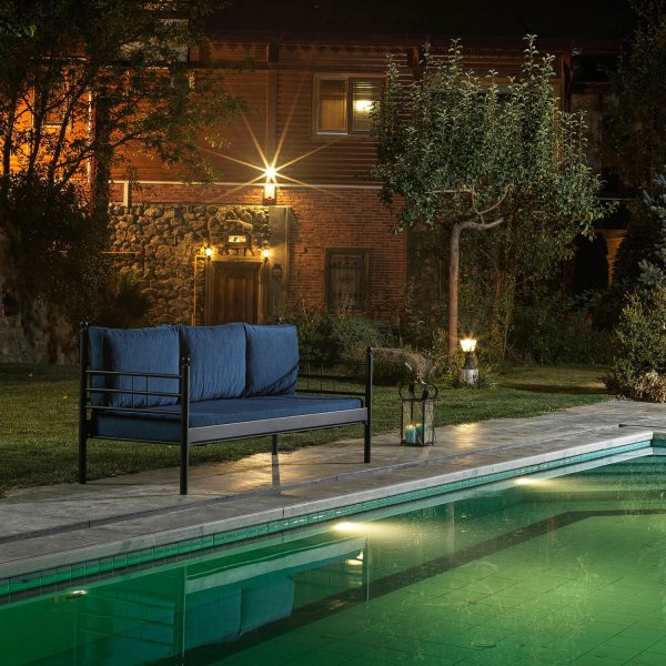 Manyas 3-Sitzer Outdoor-Sofa - Schwarz/Blau + Fleckentferner fr Mbel