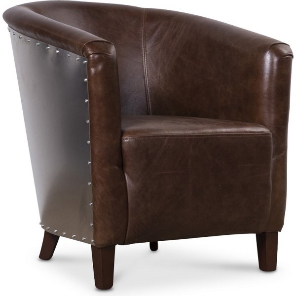 Tank Club Armchair - Vintage Leder Tabak / Metall