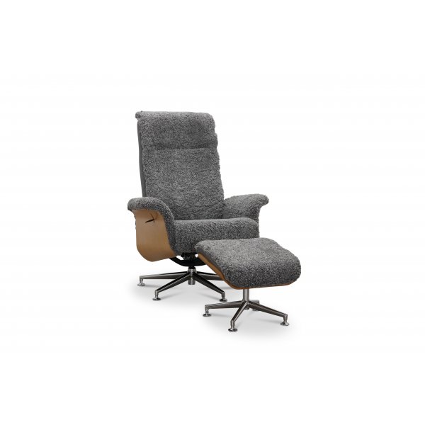 Relaxsessel mit Fuhocker in echtem Schaffell Eiche/Graphitgrau - Ulla + Mbelfe