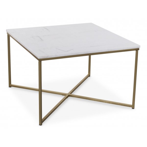 Maryland Couchtisch 75x75 cm - Weier echter Marmor / Mattes Messing