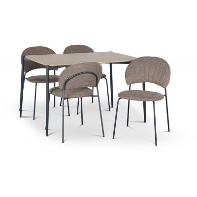 Lokrume Essgruppe 120 cm Tisch aus hellem Holz + 4 Hogrän braune Stühle