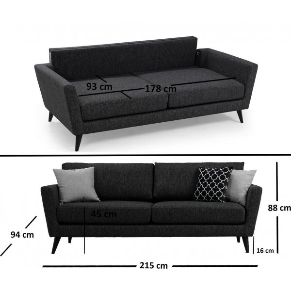 Mayorka 3-Sitzer-Sofa - Dunkelgrau Mayorka 3-Sitzer-Sofa - Dunkelgrau