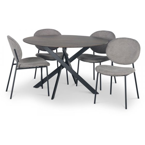 Hogrn Essgruppe 120 cm Tisch aus dunklem Holz + 4 getuftete graue Sthle