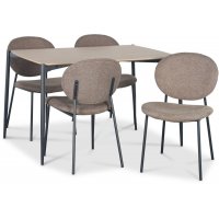 Lokrume Essgruppe 120 cm Tisch aus hellem Holz + 4 getuftete braune Stühle Lokrume Essgruppe 120 cm Tisch aus hellem Holz + 4 getuftete braune Stühle