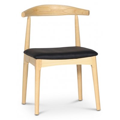 Mittlerer Stuhl mit Holzgestell und schwarzem Sitz