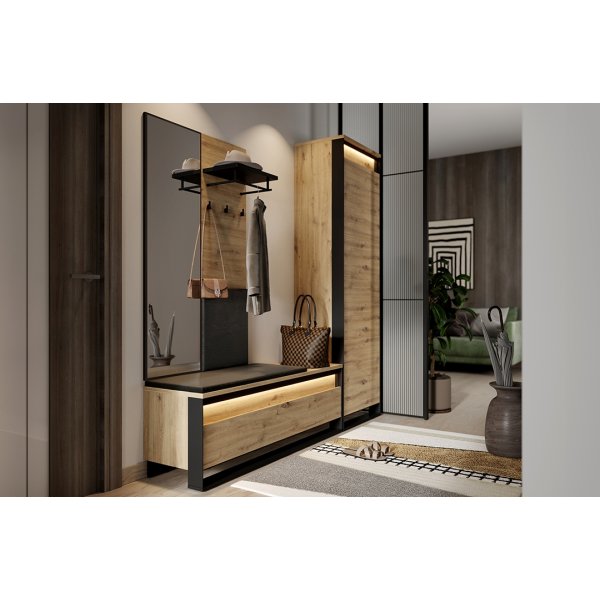 Quant Dielenbank 135 cm - Artisan-Eiche/Schwarz Quant Dielenbank 135 cm - Artisan-Eiche/Schwarz