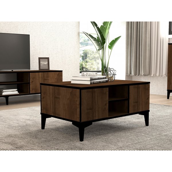 Gediz Couchtisch 90 x 90 cm - Walnuss/Schwarz