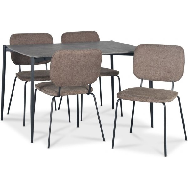 Lokrume Essgruppe 120 cm Tisch in Betonimitation + 4 Lokrume braune Sthle