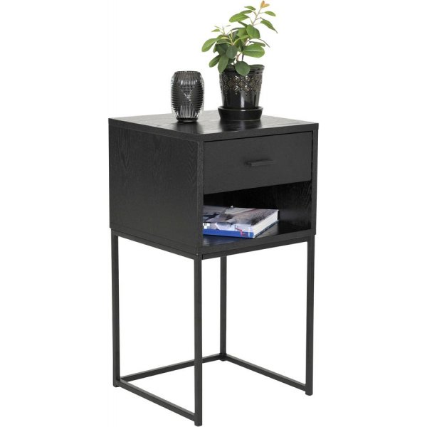 Domino Nachttisch mit Regal - Schwarzes Eschenfurnier Domino Nachttisch mit Regal - Schwarzes Eschenfurnier