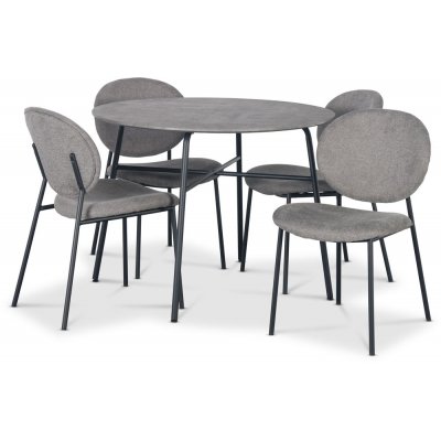Tofta-Essgruppe Ø100 cm Tisch in Betonoptik + 4 graue Tofta-Stühle