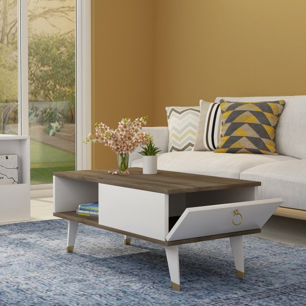 Delux Couchtisch 90 x 45 cm - Nussbaum/wei