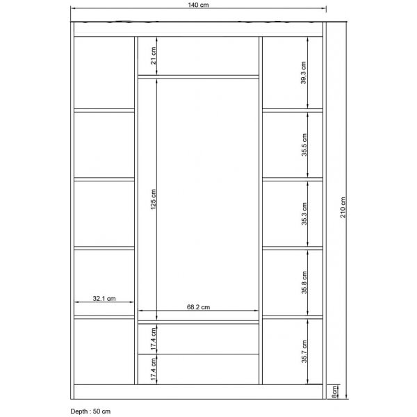 Bahar Kleiderschrank 140 x 50 x 210 cm - Wei�