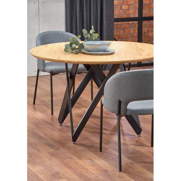 Metallischer runder Esstisch 120 cm - Eiche/Schwarz