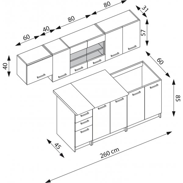Perla Komplettküche 260 cm - Sonoma-Eiche/Weiß/Sand Perla Komplettküche 260 cm - Sonoma-Eiche/Weiß/Sand