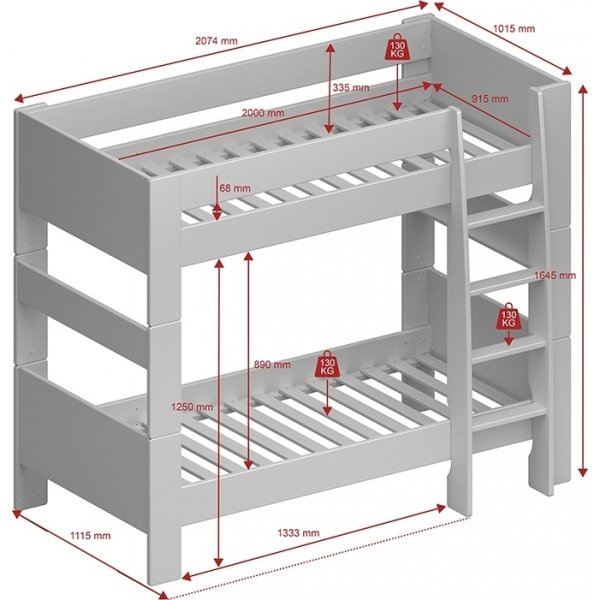 Fr Kinder Etagenbett 90 x 200 cm - Grau