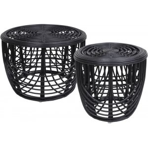 Heden Couchtisch-Set 60/40 cm - Rattan/schwarz + Textilreinigung fr Mbel