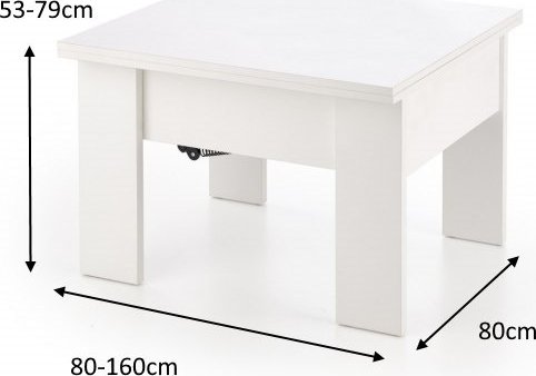 Serafin Couchtisch zum Heben und Senken 80-160 x 80 cm - Wei