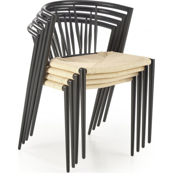 Stapelbarer schwarzer Esszimmerstuhl Cadeira 515 mit Seilsitz Stapelbarer schwarzer Esszimmerstuhl Cadeira 515 mit Seilsitz