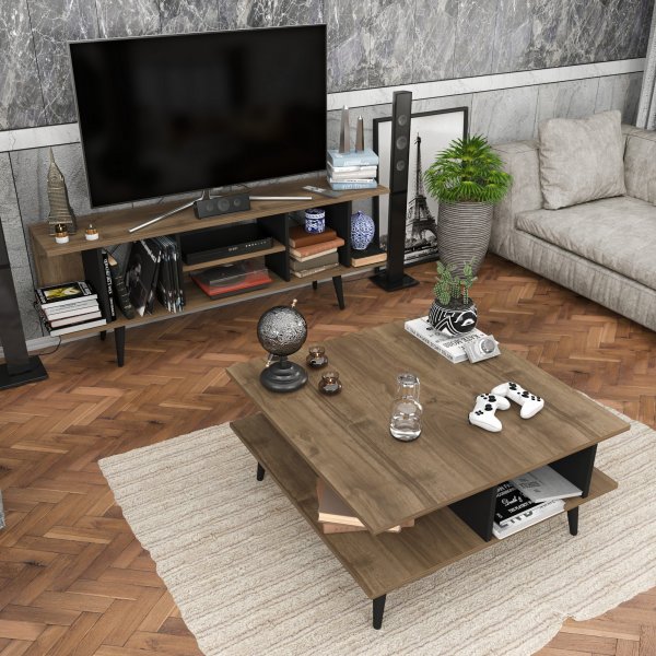 Akya Couchtisch 89 x 89 cm - Nussbaum/schwarz